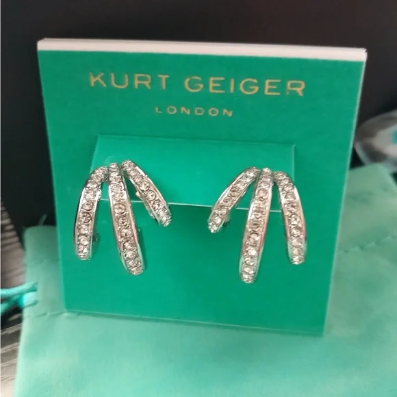 Kurt Geiger Silver Crystal Triple Huggie Hoop Earrings - Picture 8 of 8